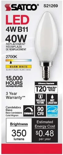Vista 4 de Satco S21269 4B11/LED/927/FR/120V/E12-paquete de 6