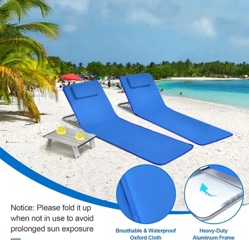 Vista 5 de GYMAX Sillas de playa, sillas de bronceado plegables con juego de mesa, silla de piso ajustable para patio, silla de baño de sol al aire libre