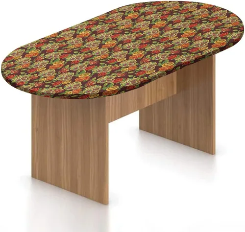 Vista 16 de Mantel ovalado ajustable de poliéster elástico para invierno, diseño de bosque abstracto monocromático, hojas y bosques, se adapta a mesas ovaladas