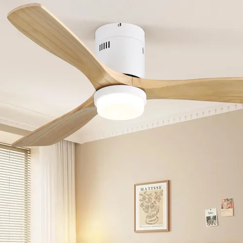 Vista 10 de Sofucor - Ventilador de techo empotrado y de varilla corta de 52 pulgadas con luz, con 3 aspas de madera maciza y control remoto, ventilador