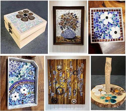 Vista 4 de Azulejos de mosaico de 7.05 oz, paquete de azulejos de mosaico de cerámica para decoración del hogar, manualidades, platos, marcos de fotos