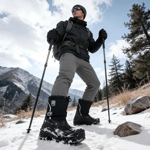 Vista 2 de FREE SOLDIER Botas de nieve impermeables para hombre con forro extraíble Negro