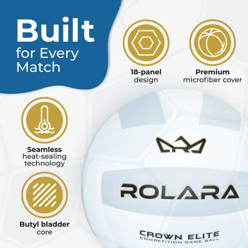 Vista 3 de Crown Elite - Pelota de voleibol – Cuero compuesto de microfibra importado de tamaño oficial aprobado por la NFHS con vejiga de butilo para una