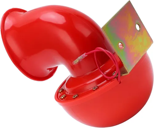 Vista 9 de Bocina de coche, 12 V 150 db cuerno de aire rojo cuerno eléctrico de sonido de vaca cuerno de metal para camión, tren, barco, motocicleta, coche