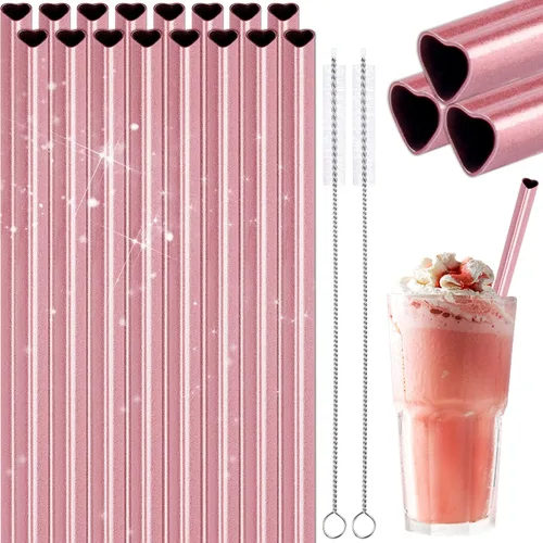 Vista 11 de NiHome - Juego de 10 pajitas de acero inoxidable con forma de corazón de 30 cm para vaso Stanley de 40 oz, con 2 cepillos de limpieza, reutilizables