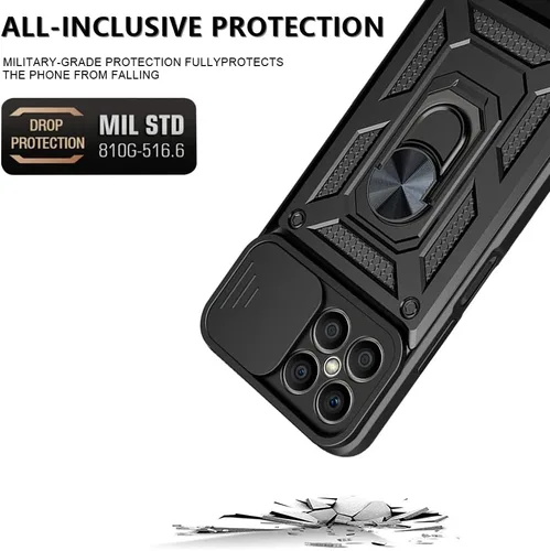 Vista 6 de Compatible con Xiaomi Redmi A1 Funda para Teléfono, Compatible con Redmi A2 4G Soporte Magnético [PC + TPU] Lente deslizante 2 en 1 Soporte Negro