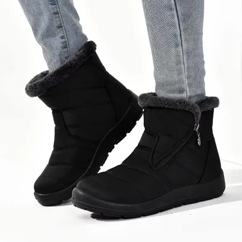 Vista 6 de Cheval Botas de invierno con cremallera para mujer, botines cálidos con forro de piel, antideslizantes, impermeables, cómodas, botas de invierno