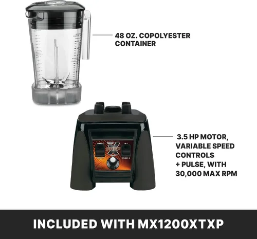 Vista 3 de Waring Licuadora comercial MX1200XTXP de 3.5 HP con controles de dial de velocidad variable y contenedor de copoliéster libre de BPA de 48 oz, 120V