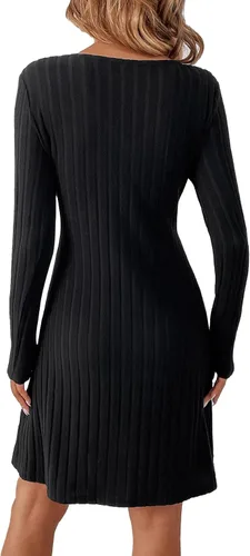 Vista 2 de Aossfre Vestido midi ajustado de manga larga con cuello en V para mujer