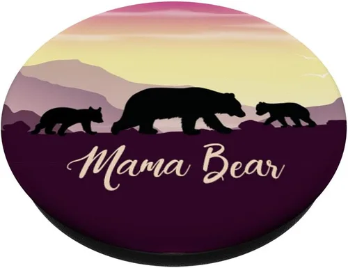 Vista 2 de Mama Bear Pop Socket 2 Cubs morado Sunset regalo para el día de la madre – PopSockets agarre y soporte para teléfonos y tabletas