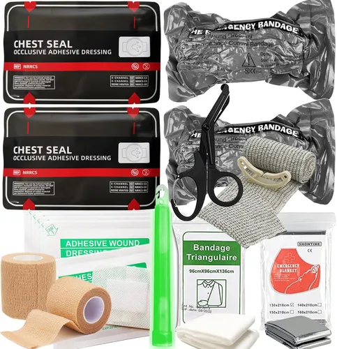 Vista 8 de Paquete de control de sangrado Feat Med Trauma Kit, incluye almohadilla ABD, vendaje israelí, torniquetes, manta de emergencia, vendaje triangular