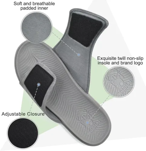 Vista 4 de KuaiLu Sandalias deportivas para hombre con cojín suave y soporte de arco para fascitis plantar, puntera abierta, ajustables, para interiores