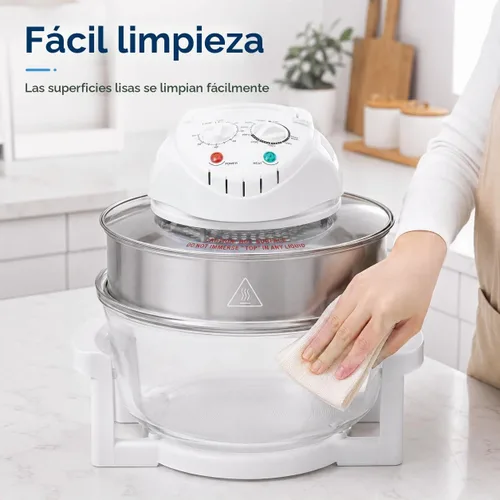 Vista 6 de Freidora de aire de vidrio grande de 18 cuartos – Cocina de circulación halógena y de aire caliente visible en 360°, 1200–1400 W, control preciso