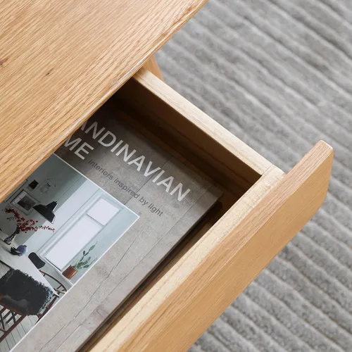 Vista 7 de Mesa de centro cuadrada de madera maciza con almacenamiento, mesa de mediados de siglo hecha a mano 100% madera de roble macizo natural para sala