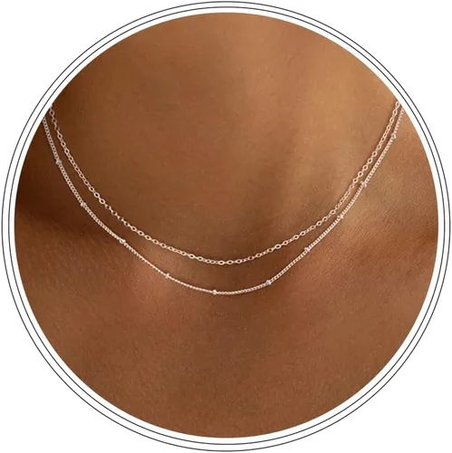 Vista 9 de Collar de cadena de clip de plata para mujer, delicado collar de gargantilla de plata de ley para mujer, collar de eslabones simples, largos 3mm16