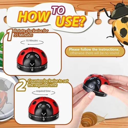 Vista 3 de 4 temporizadores de cocina de mariquita para cocinar mariquita linda cocinar temporizador mecánico de 60 minutos, reloj despertador de cocina rojo