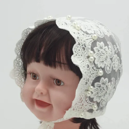 Vista 5 de Gorro de encaje blanco para bebé, gorro para niña recién nacida, sombrero de verano