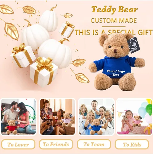 Vista 6 de Regalos personalizados para mujeres/hombres, oso de peluche con nombre/texto personalizado, oso de peluche personalizado con capucha