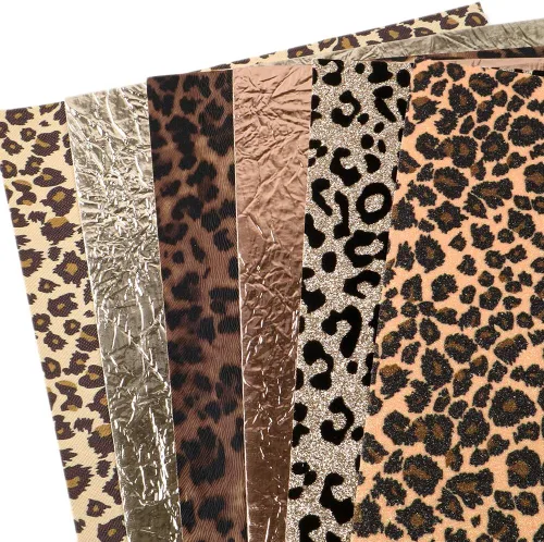Vista 3 de Hoja de piel sintética con estampado de leopardo metálico, tela de piel sintética con estallido metálico, surtido de 6 piezas, 7.7" x 12.9