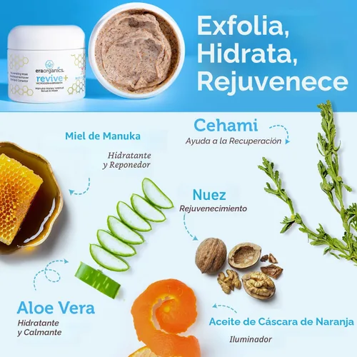 Vista 2 de Era Organics Exfoliante facial y exfoliante facial de microdermabrasión, mascarilla exfoliante de calidad de spa con miel de manuka y nuez