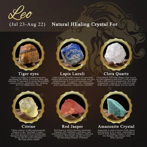 Vista 5 de Nicetage Leo - Ideas de regalo de cristales curativos, 12 signos del zodiaco, cristales curativos naturales con juego de caja de horóscopo, 6