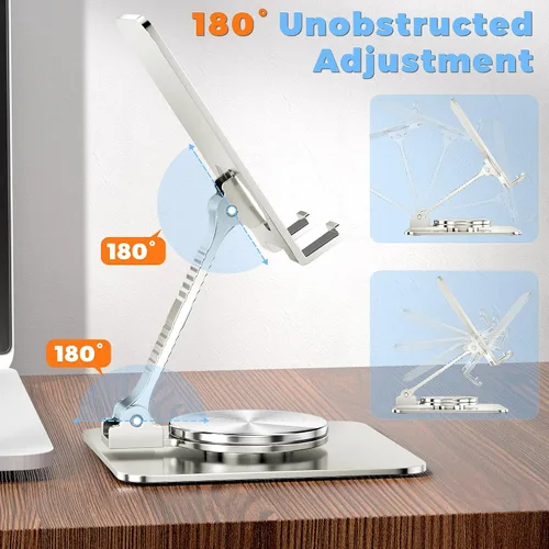 Vista 2 de Soporte de teléfono plegable giratorio para escritorio, soporte de escritorio totalmente ajustable compatible con iPhone 14, 13, 12, 11 Pro Max Xr