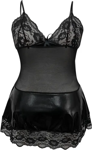 Vista 8 de MEOILCE Lencería babydoll de talla grande para mujer, para el sexo, juego travieso, sexy, de cuero, con encaje, camisón exótico