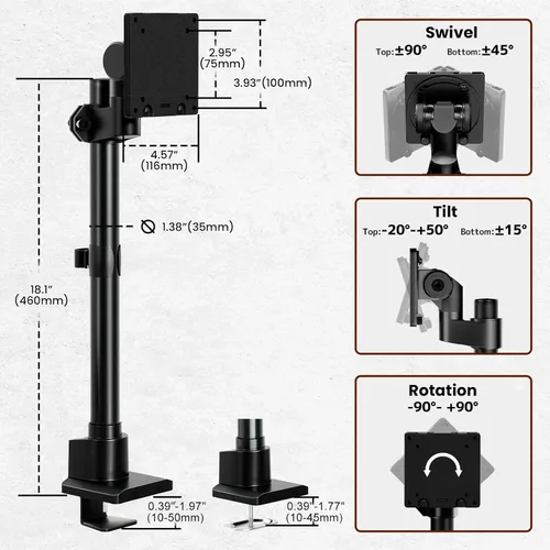Vista 5 de Bracito para monitor ultra ancho resistente de 24-57'' - Montura de aluminio para monitor individual, soporta hasta 59.4 libras, soporte de Negro