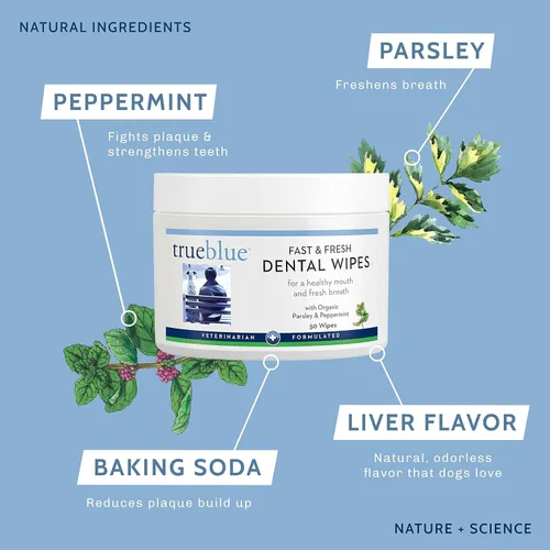 Vista 3 de TrueBlue Toallitas dentales de perejil y menta para perros rápidas y frescas, almohadillas de limpieza de dientes prehumedecidas, no tóxicas