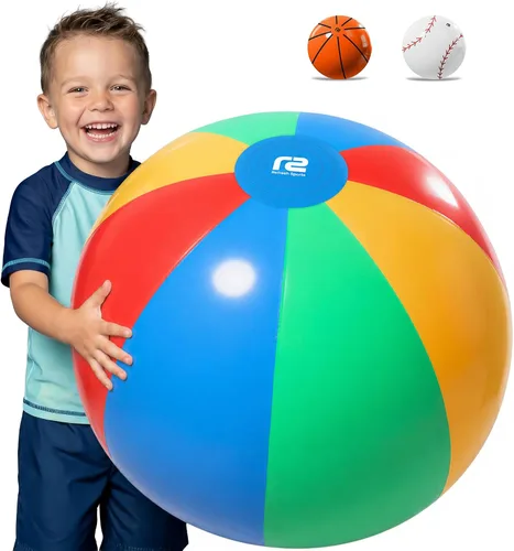 Vista 9 de 27-Inch Large Beach Ball - New 8-Panel Design for Durability and Ultra Round Shape - Best Big Beach Ball For Kids & Adults - 3X Thickness