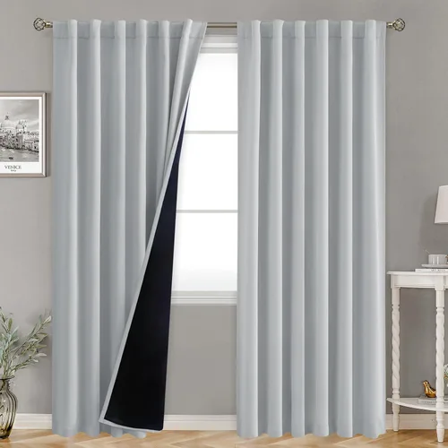 Vista 72 de BGment Cortinas 100% opacas beige de 63 pulgadas de largo con forro aislante térmico, bolsillo para varilla y lengüeta trasera de doble capa