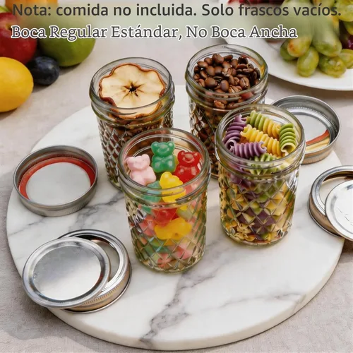 Vista 2 de Mason Jars - Tarros de boca regular de 8 onzas, paquete de 4 tarros de vidrio de grado alimenticio con tapas herméticas, tarros reutilizables sin