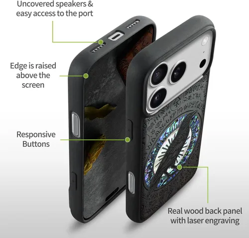 Vista 7 de Carveit Funda hecha a mano para iPhone 18 Pro Max - El cuervo Haloed Negro