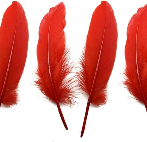 Vista 3 de AWAYTR 100 plumas de ganso natural para manualidades, boda, decoración de fiesta (rojo)