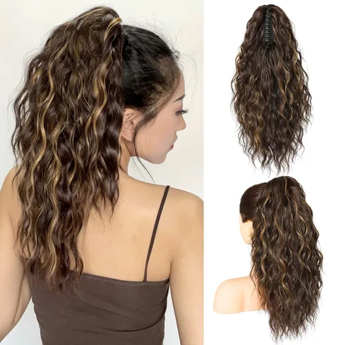 Vista 23 de SEIKEA Highight - Extensión de cola de caballo de 10 pulgadas, corta, gruesa, ondulada, suave, de aspecto natural, clip en una pieza, cola de Marrón