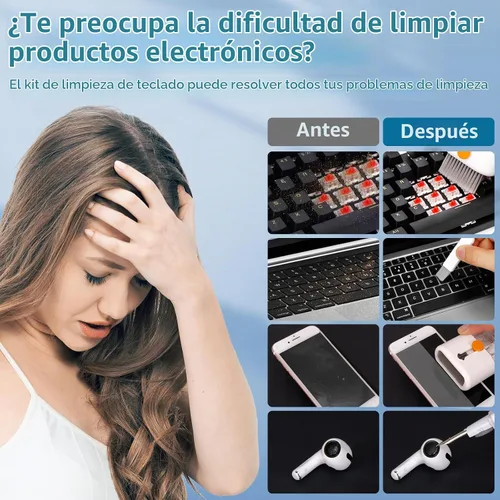 Vista 5 de Kit de limpieza de teclado para laptop, cepillo de limpieza tecnológico todo en uno, accesorios multifunción para PC con kit de limpieza Airpod
