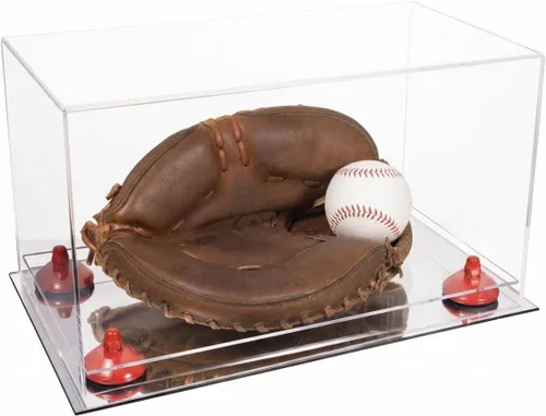 Vista 100 de Better Display Cases Vitrina de guantes de béisbol de acrílico transparente con elevadores negros (A011/V16)