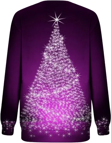 Vista 4 de SIUMOPA Women's Novelty Sweatshirt Christmas sparkly Tree Graphic Printed Pullover Oversized Loose Fit Fashion Blouse Shirts