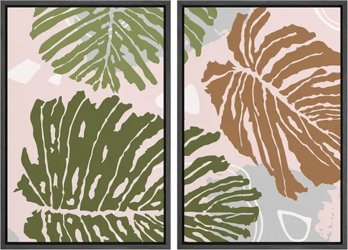 Vista 109 de SIGNFORD Lienzo enmarcado para pared, juego de arte geométrico retro de mediados de siglo, plantas forestales, ilustraciones con formas abstractas