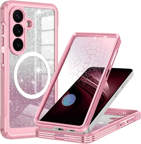 Vista 28 de Funda para Galaxy A16 5G, compatible con MagSafe, funda magnética con purpurina integrada con protector de pantalla de vidrio templado 9H, funda