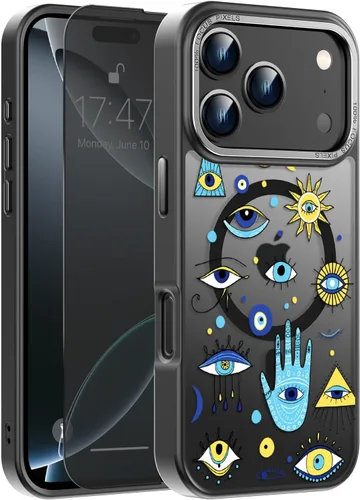 Vista 48 de Goodon para iPhone 15 Pro Max con protector de pantalla de privacidad, compatible con Magsafe, funda translúcida mate a prueba de golpes - Linda
