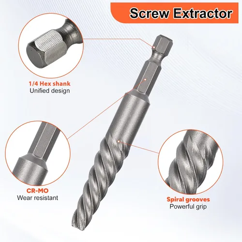 Vista 3 de THINKWORK Extractor de tornillos de 16 piezas, kit de extractor de pernos en espiral, juego de brocas para mano izquierda, brocas inversas