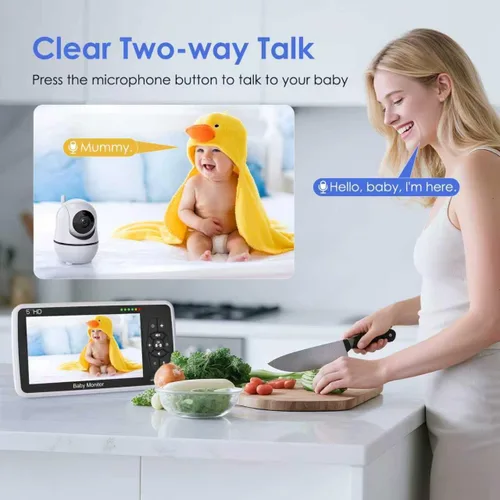 Vista 7 de Babystar Monitor de bebé con cámara y audio, resolución HD 720P, pantalla de 5 pulgadas, 4000 mAh hasta 22 horas de batería, zoom panorámico remoto