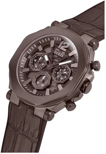 Vista 4 de GUESS US - Reloj multifunción de cuero marrón para hombre Cuero marrón