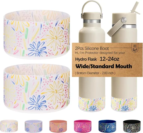 Vista 14 de WK IEASON Base protectora de silicona para botellas Hydro Flask de 12 a 24 onzas de ancho y boca estándar, funda antideslizante para accesorios de 2