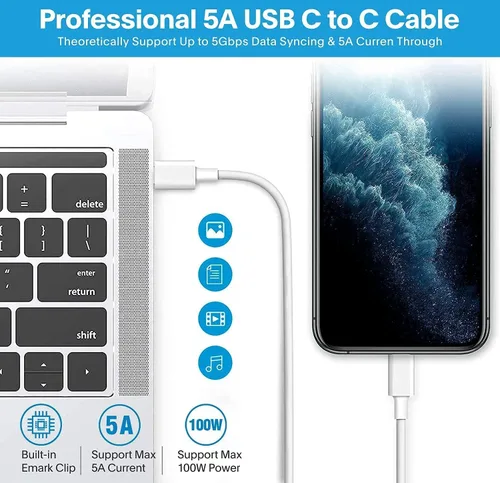 Vista 5 de Cargador USB C para MacBook Air/MacBook Pro/Mac Cargador USB C Cargadores de laptop, Bloque de carga Mac Book Pro de 96 W, adaptador de corriente