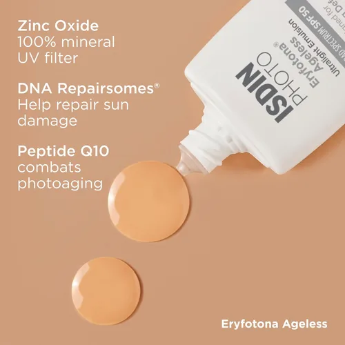 Vista 6 de ISDIN Eryfotona Ageless Protector solar óxido de zinc y protector solar 100% mineral tintado SPF 50+ Anti-Aging, 100% Mineral UV Filters