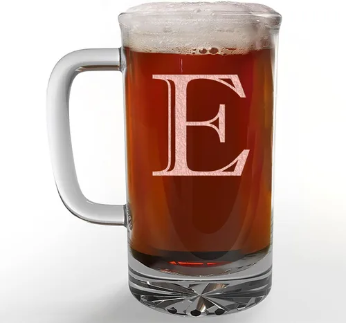 Vista 38 de Taza de cerveza de vidrio con monograma grabado de 16 onzas (letra A), regalos de cerveza personalizados de la A a la Z para hombres, Día del Padre