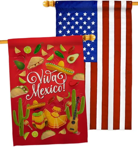 Vista 7 de Viva - Banderas de casa de México, paquete de 2 unidades, para fiesta de verano, cactus, piñata, sombrero, fiesta mexicana, para exteriores