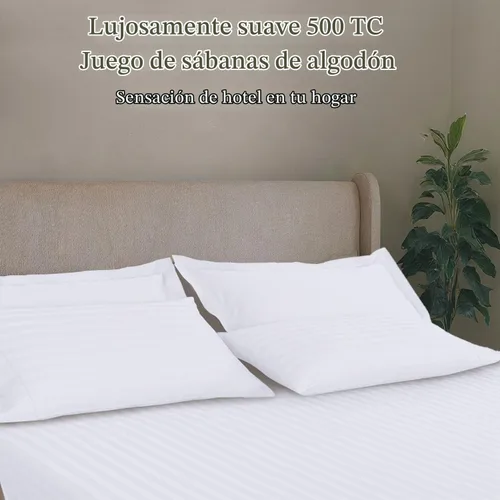 Vista 2 de Threadmill Juego de ropa de cama de algodón de lujo de 500 hilos tamaño Queen de 4 piezas, sábanas blancas sedosas y suaves con bolsillo profundo